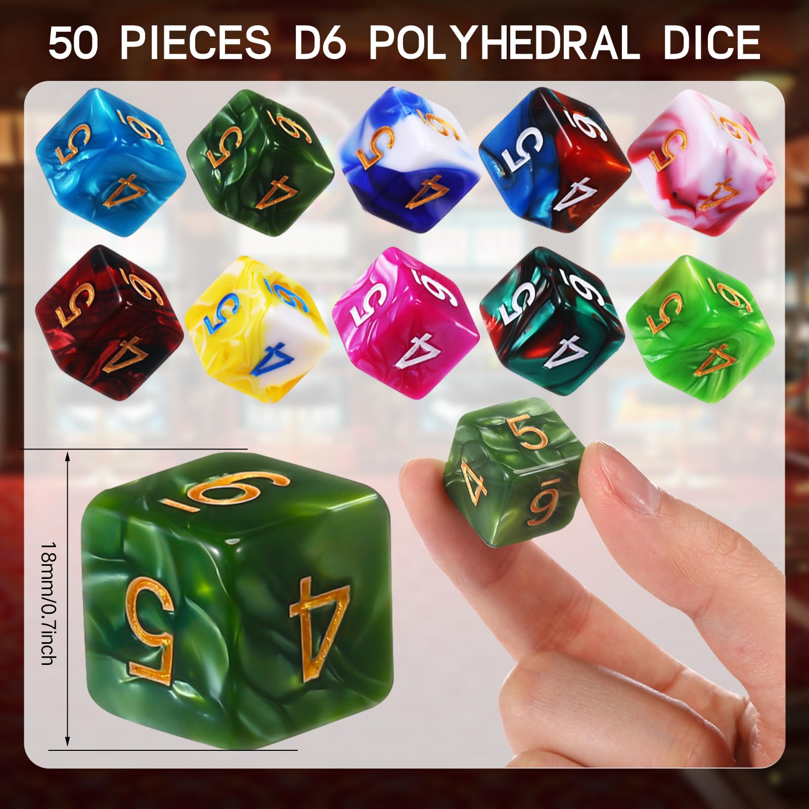 Skylety 50 Pieces Polyhedral Dice Sets with Black Pouch Compatible with RPG MTG Tabletop Role Playing Table Games Multi Colored Assortment(6 Sided Style)