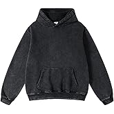 Iwing Mens Womens Oversized Acid Wash Hoodie Sweatshirt Heavyweight Fleece Hoodies Unisex Vintage Washed Sweatshirt 2025