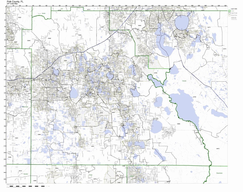Polk County Zip Code Map Polk County, Florida Fl Zip Code Map Not Laminated: Office Products - Amazon