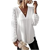 GORGLITTER Women's Swiss Dots Blouses Dressy Trendy Casual Long Sleeve V Neck Work Business Office Shirt