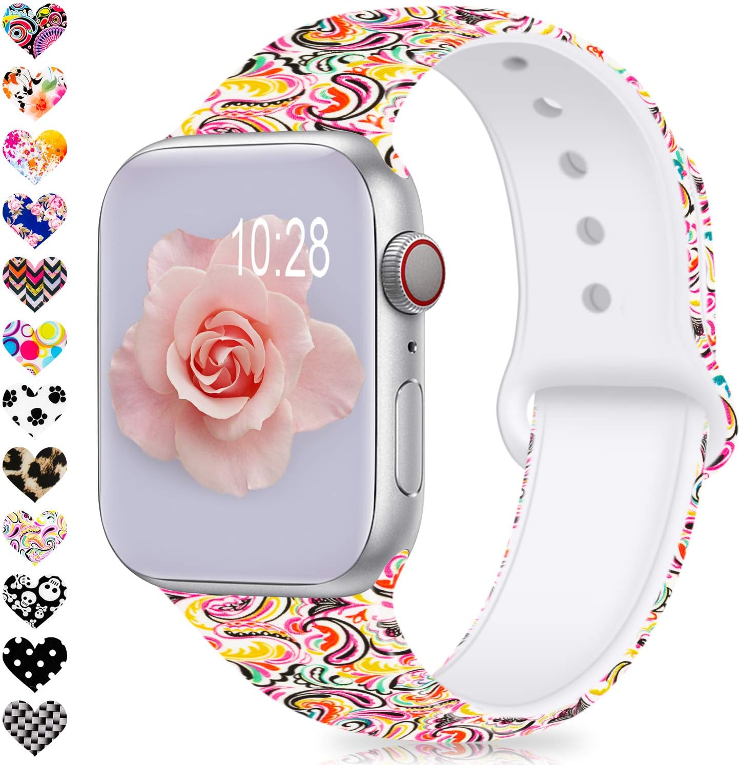 Jiamus Compatible with Apple Watch Strap Band 38mm 40mm 42mm 44mm,Soft Silicone Fadeless Pattern Printed Replacement Straps Wristbands Compatible for iWatch Apple 2018 Watch Series 1,2,3,4