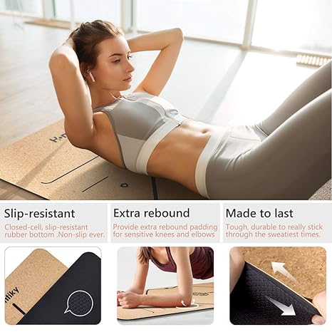 Incluida Correa de Transporte Limerence Premium Esterilla Antideslizante para Yoga con Sistema de Alineaci/&oacute;n 183x61cm 5mm Estera de Yoga para Viaje para Pilates Hecha de Caucho Natural y Corcho