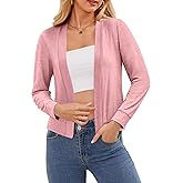 DouBCQ Women's Long Sleeve Cropped Cardigan Lightweight Open Front Bolero Shrug