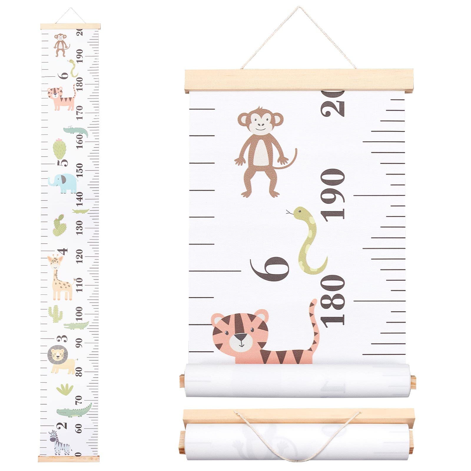 CREATCABIN Animals Growth Chart Fabric Canvas Height Measurement Ruler Wood Frame Hanging Removable Cartoon Wall Rulers for Home Living Room Decoration Nursery Decor Gift 8.39 x 59 Inch