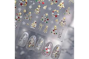 NBNTGH Christmas Tree Nail Stickers Gold Nail Art Stickers Xmas Nail Decals with Pearl Design Snowflake Nails Art Decals 5D Embossed Self Adhesive Nails Charms for Women Girls Manicure Decoration Accessories