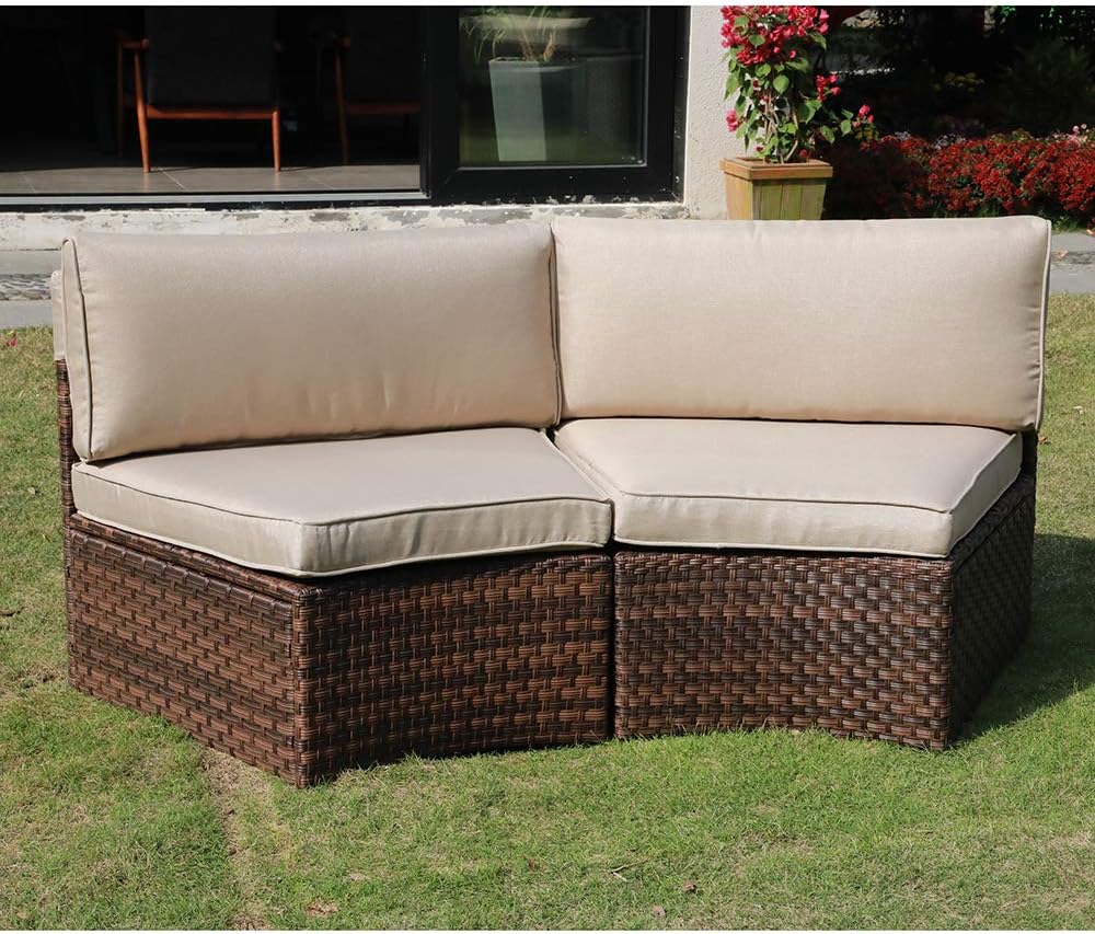 SUNSITT Outdoor 2-Piece Half-Moon Sectional Woven Sectional Set with Beige Cushions: Kitchen & Dining