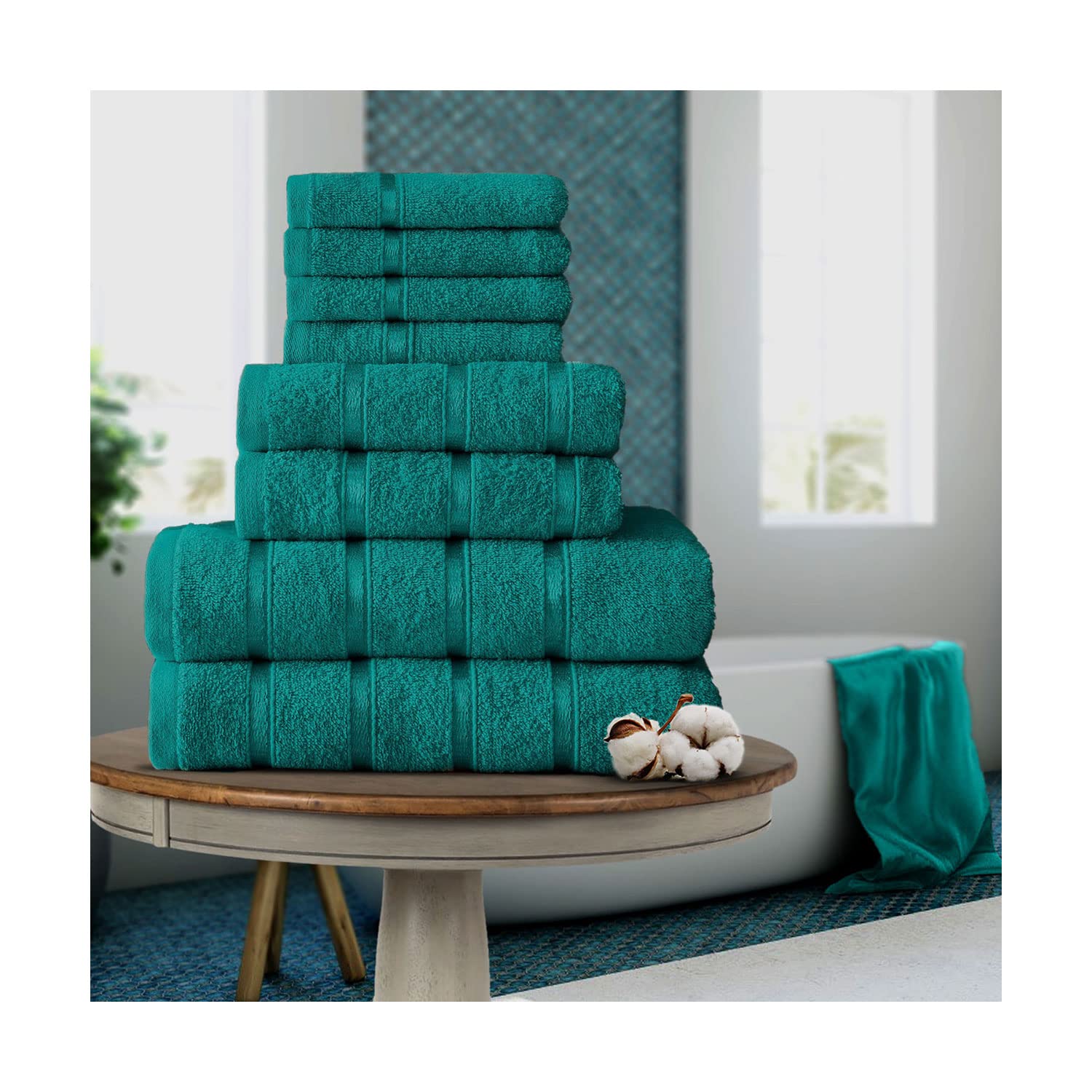 FAIRWAYUK 8-Piece Towels Bale Set for Bathroom, Ultra Soft Premium Quality Water Absorbent Towel Gift Sets, 100% Egyptian Cotton, 4x Face 2x Hand 2x Bath Towels, Teal
