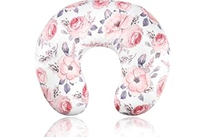 SWESEN Nursing Pillow Cover Girls, Floral Breastfeeding Pillow Cover for Baby, Snug Fits Newborn Nursing Pillow Case, Super Soft Breathable, Pink Flower