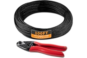 UYENSEOY 100FT 1/8" Stainless Steel Cable Black 7x7 Strands Aircraft Cable T316 Wire Rope with Cable Cutter 1800lbs Breaking Strength for Deck Cable Railing, Stair, Fence, DIY Balustrades