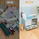 RISEMART Desk Organiser with 3 Drawers Blue 21x14.5x15.5cm Pen Holders view 3
