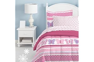 Dream Factory Butterfly Dots Ultra Soft Microfiber Girls Comforter Set, Pink, Twin