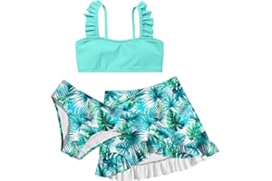 ALISISTER Girls Swimsuit 3 Piece Bathing Suits for 5-12 Years Hawaiian Bikini Set with Cover Ups Skirt