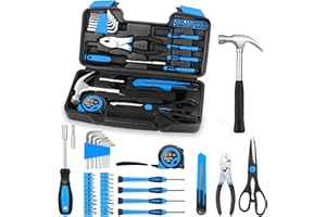 HANGYING 39 Piece Basic Home Tool Set Household Tool Set General Repair Small Hand Tool Kit in Toolbox Storage Case for Home Garage Office College Dormitory Use, Blue