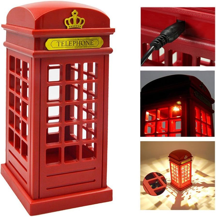 Vintage Telephone Booth Light Designed USB Charging LED Night Lamp Touch Sensor Table Desk Light for Bedroom Students Dormitory Illumination Home Bar Birthday Adjustable Brightness [Energy Class A+]
