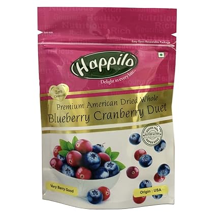 Happilo Premium Dried Whole Blueberry Cranberry Duet, 200g (Pack of 5)