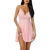 BemorRun Sexy Night Gowns for Woman Sexy Sleepwear Lace Chemise V-Neck Babydoll Lingerie Slip Nightie with Side Slits