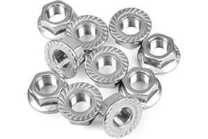 YUEARN 10PCS M12 x 1.25mm Pitch Serrated Flange Nuts Hex Lock Nuts, 304 Stainless Steel, Metric Fine Pitch