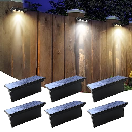 ILIKEPOW 6 Pack Solar Step Lights, LED Solar Solar Deck Light Fence Lights Outdoor Wall Lights Waterproof for Pathway Garden Step Patio Stairs Decor Post (Cool and Warm White)