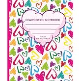 Colorful Hearts Composition Notebook: Wide Ruled Notebook for School, Notes, Journaling, Writing and Everyday Use | 110 Pages | 7.5 x 9.25 Inches