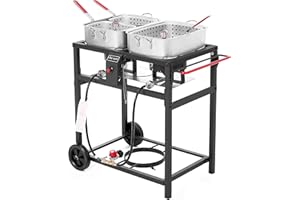 Fire Riot Propane Outdoor Double Burner Deep Fryer Cart, 2-18QT Aluminum Pots & Frying Baskets, Best for Fish Fry, Wings, Fries, Canjun Fry