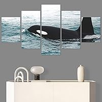 SIGNWIN 5 Panel Canvas Wall Art Modern Art Dolphin Expressive Marine Life Multicolor Nautical Photography Whale for Home Decorations Ready to Hang - 60