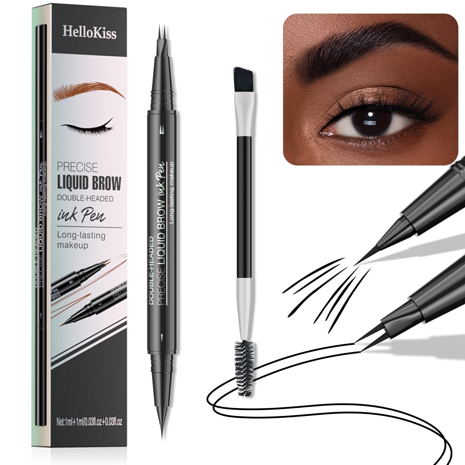 Liquid Eyebrow Pen - New Double Headed 2 Tip Eyebrow Pen with Brow Brush, Eyebrow Contouring Pen for Natural Looking Defined Eyebrows (# 05)