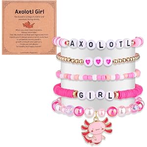 Mikovivi Axolotl Bracelet Set, Cute Stackable Axolotl Bead Bracelets with Card Kawaii Charm Beaded Jewelry for Girls Niece Bi