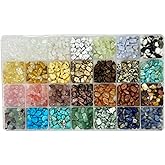 Maonewque Irregular and Polished Gemstone Chips -Size 5mm to 8mm -1mm Hole Drilled Energy Healing Stone Chips for Jewelry Making and Crafts (28 Colors-B)