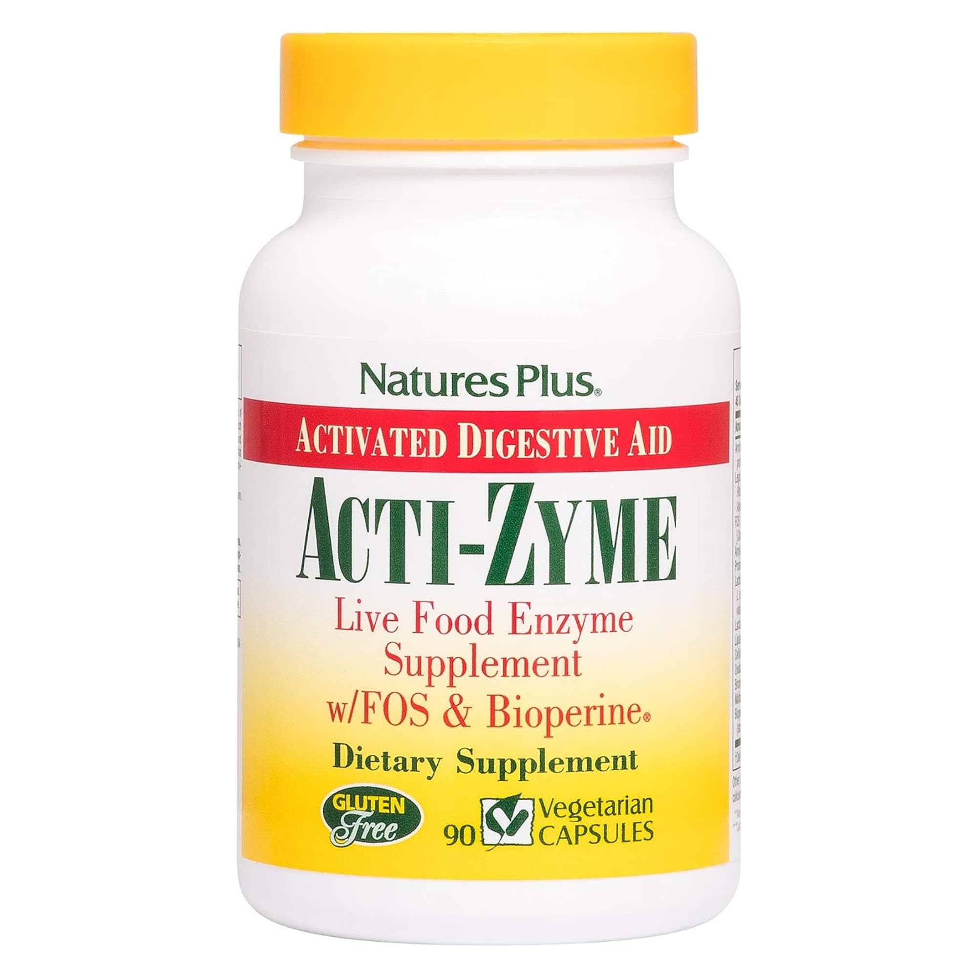 NaturesPlus ActiZyme - Digestive Enzyme Supplement with Pro & Prebiotics, Bromelain, Lactase, Legumase, Proteolitic Enzymes - Gluten Free, Vegan - 90 Capsules