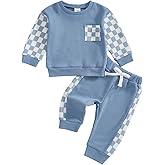Sejardin Toddler Baby Boy Waffle Clothes Contrast Color Fall Winter Outfit Long Sleeve Sweatshirt and Stretch Pants 2Pcs Set