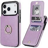 KIHUWEY for iPhone 17 Pro Case Wallet with Credit Card Holder, 360° Rotation Ring PU Leather Magnetic Clasp Kickstand Heavy Duty Protective Cover for Women and Men 6.3 Inch (Purple)