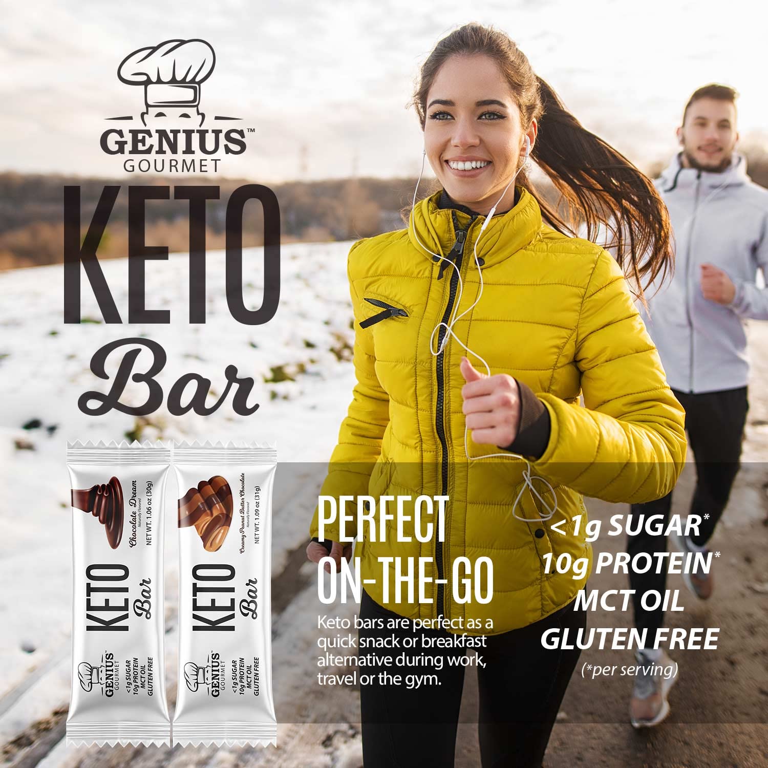 Genius Gourmet Gluten Free Keto Protein Bar, Chocolate Keto Bars, Premium MCTs, Low Carb, Low Sugar (Variety Pack, 20 Count (Pack of 1))