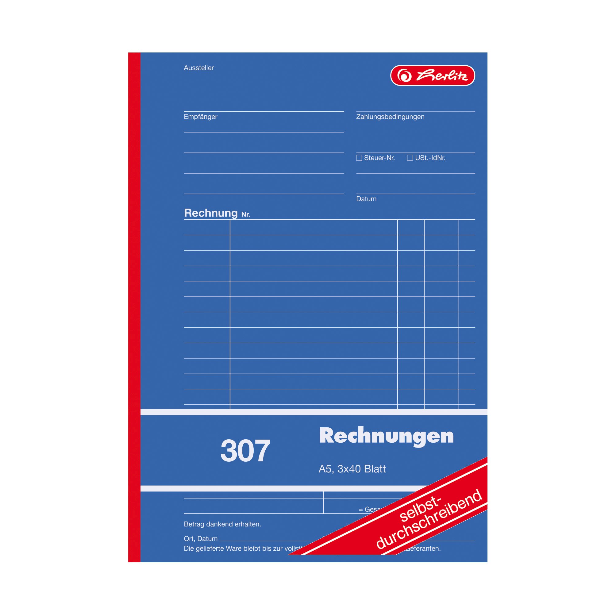 Herlitz 888545 Accounts Book A5 307 3X 40 Self-Duplicating Pages