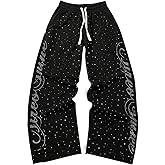 SOLY HUX Men's Baggy Sweatpants Y2k Sparkly Rhinestone Drawstring Elastic Waist Wide Leg Loose Pants Streetwear
