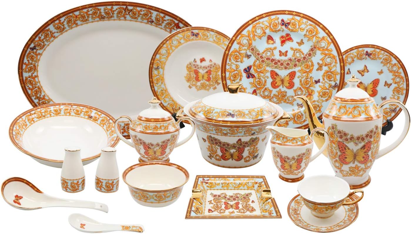 Royalty Porcelain 58 Pc Luxury Butterfly Banquet Dinner Set, Premium Bone China