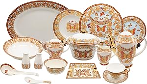 Royalty Porcelain 58 Pc Luxury Butterfly Banquet Dinner Set, Premium Bone China