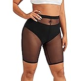 WDIRARA Women's Plus Size Elastic Waist Sheer Mesh Biker Shorts Short Leggings