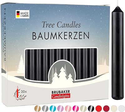 BRUBAKER 20 Pack Tree Candles Pyramid Christmas Tree Candles Black