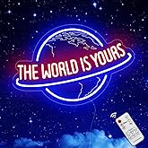 The World Is Yours Neon Sign, Remote Dimmer Planet LED Neon Light Lamp for Wall Decor, USB Power for Man Cave Home Bar Bistro Club Cafe Wedding Game Room Bedroom Birthday Gift Graduation Party