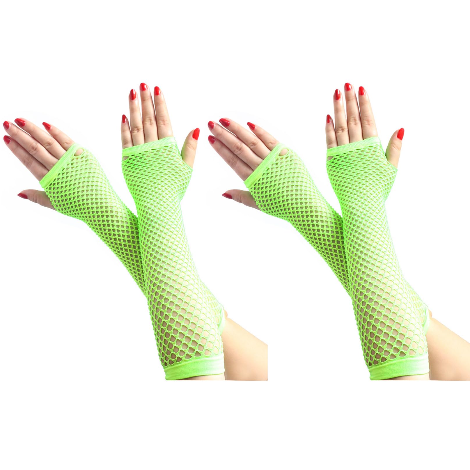 COSFAN 2 Pairs Fishnet Gloves Women Fingerless Long Gloves Elastic Mesh Glove 1920s Hollow Gloves for Evening Party Halloween (Green)