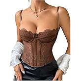 Milumia Women's Lace Bustier Corset Crop Top Sexy Sheer Mesh Party Club Camisole Tank Tops