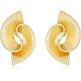 Chunky Gold Statement Earrings for Women 14K Gold Plated - 3D Spiral Geometric Studs Hypoallergenic Lightweight Twisted Post Earrings, Trendy Fashion Jewelry Gift for Wedding Party Daily Wear
