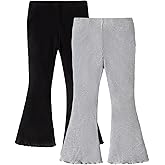SOBOWO Girls Flare Leggings Pants Ribbed Kids Bell Bottoms 2 Pack Solid Color Ruffle Flared Casual Pants for Girls Size 3-11Y