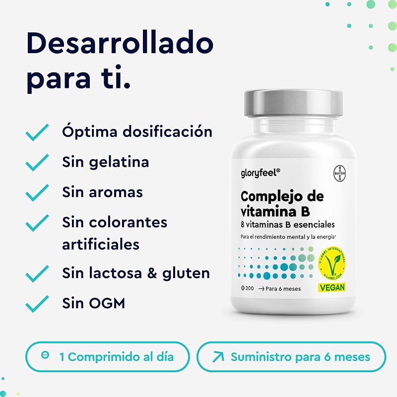Vitamina B Complex - Alta Dosis con B1, B2, B3, B5, B6, B12 - Con Biotina (B7) y Ácido fólico (B9) - Energía y Vitalidad - Las 7 Vitaminas B en una pastilla - Vegano, Probado en laboratorio — foto 5 de 8