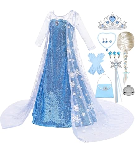 HAWEE Robe de Costume de Princesse Elsa à Paillettes pour Filles Reine des Neiges avec Accessoires HAWEE Robe de Costume de Princesse Elsa à Paillettes pour Filles Reine des Neiges avec Accessoires