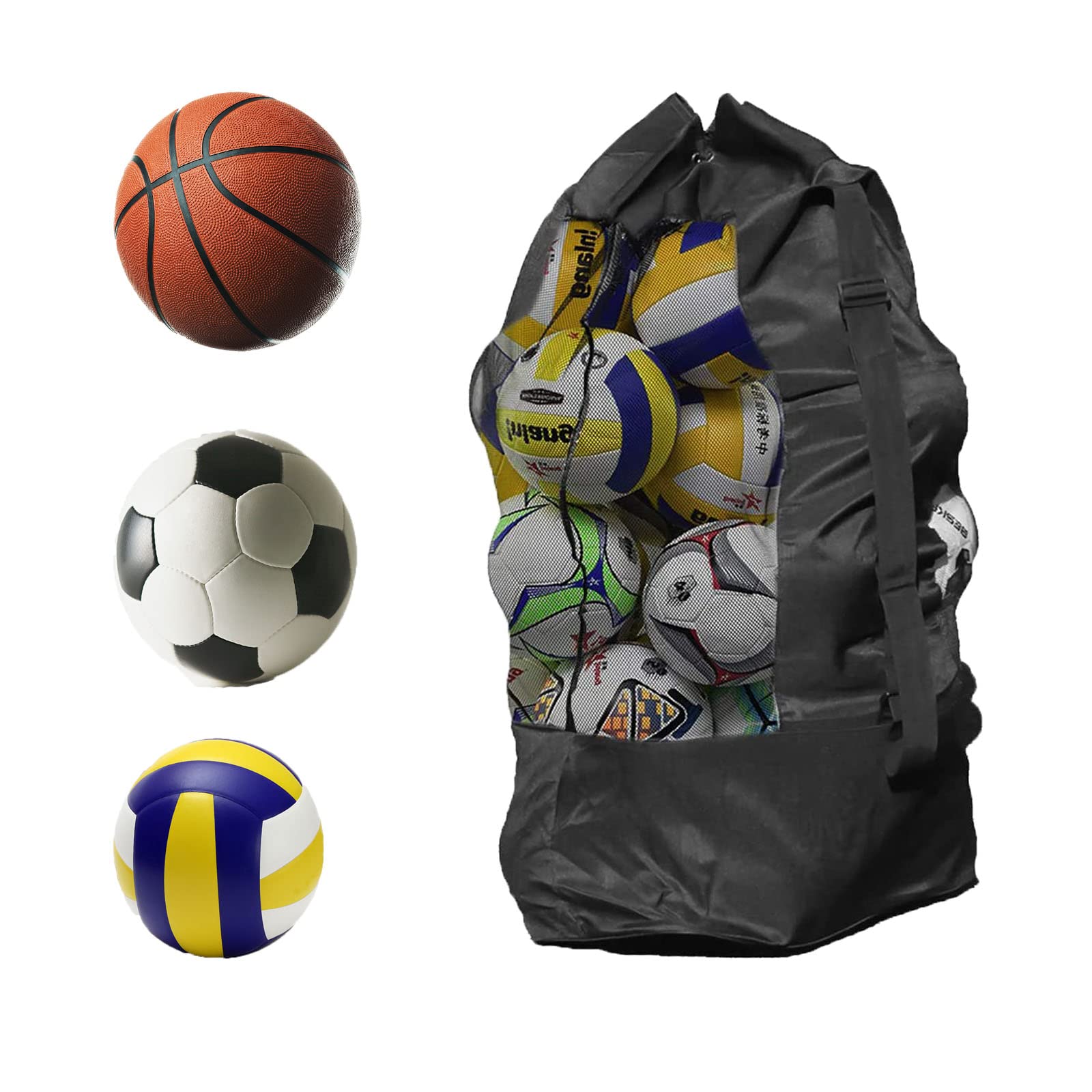 YIPUETERNITY Extra Large Mesh Ball Storage Net With Drawstring, Waterproof Training Shoulder Bag for Basketball, Soccer, Volleyball, Rugby (110 x 49cm)