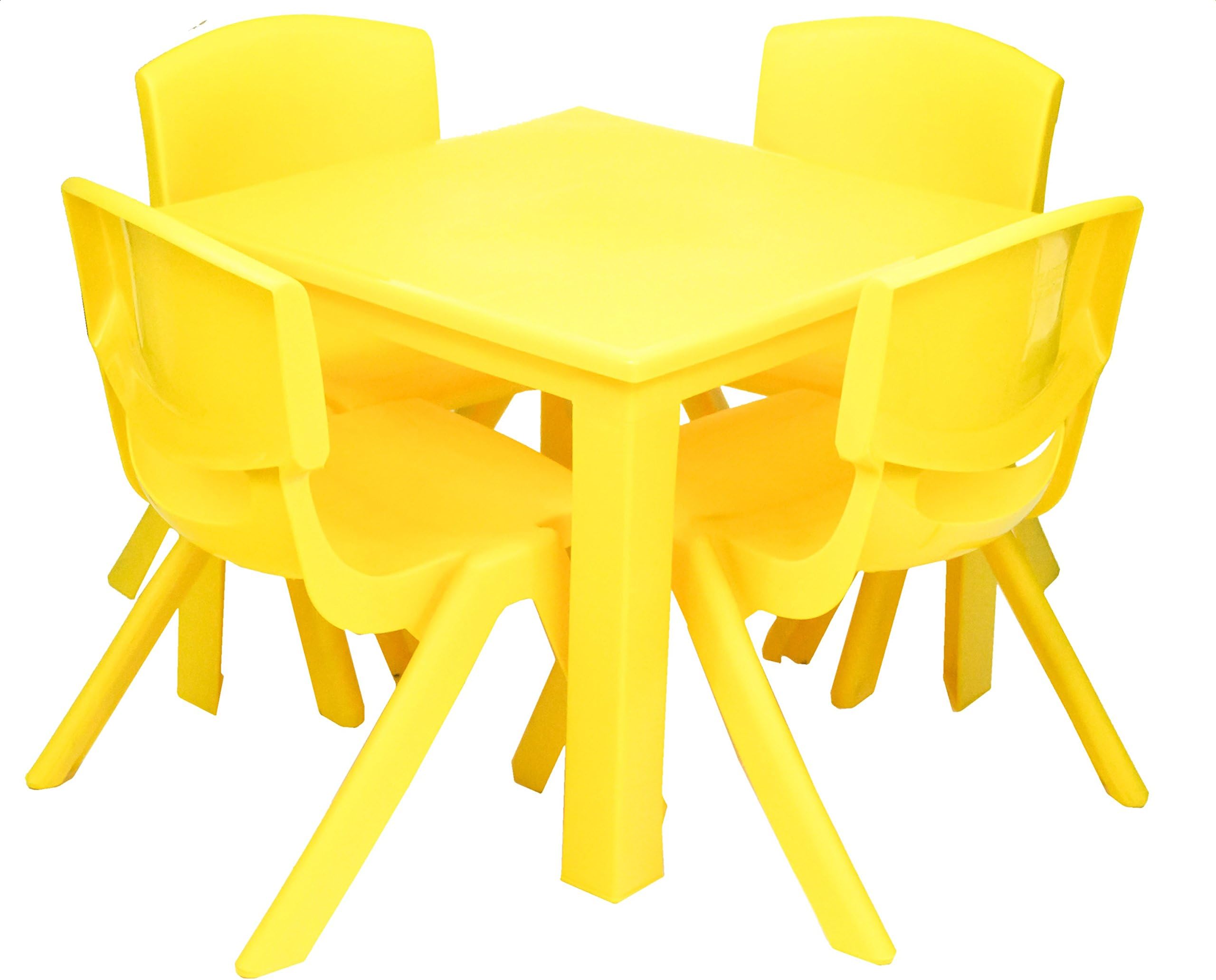e2e Kids Children Plastic Home Garden Folding Foldable Table & Stackable Chair Set (Yellow Table & 4 Chairs Set)