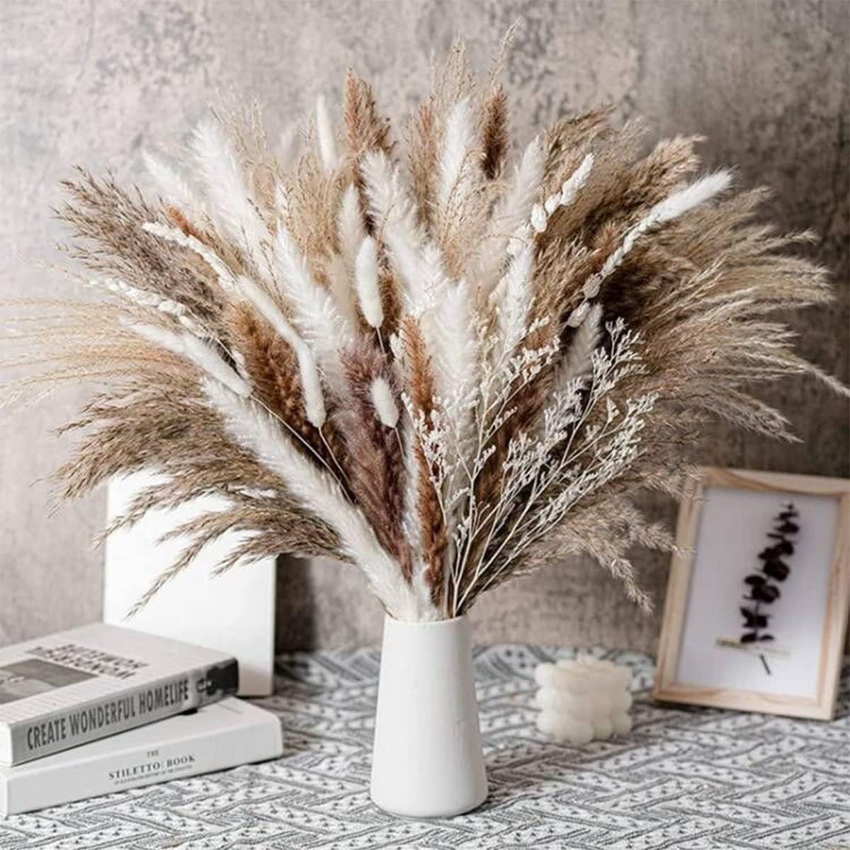 Dried & Preserved Flora - Dried Pampas Grass Decor,90 PCS Fluffy Pampas Grass Bouquet, Pompas Grass Plants Live for Flower Arrangements Wedding,Boho Decor,Home Decor,Coffee Table Decor(17 inch )