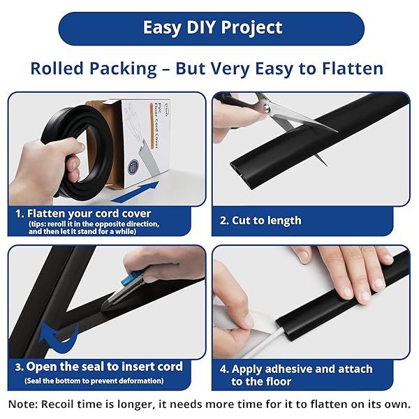 CORD COVER FLOOR 6FT WHITE, PVC FLOOR CABLE COVER, CORD HIDER FLOOR CORD PROTECTOR PREVENT CABLE TRIPS & PROTECT WIRES, FLOOR CABLE MANAGEMENT HIDE CORDS ON FLOOR, CORD CAVITY -W0.47 X H0.28