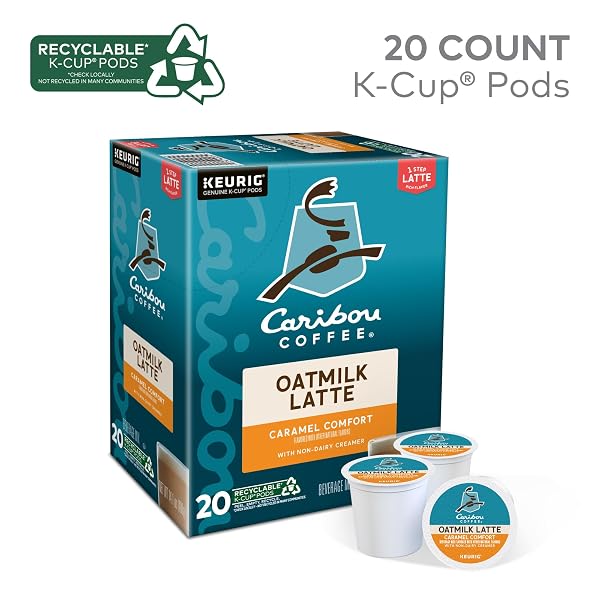 CARIBOU COFFEE CARAMEL COMFORT OATMILK LATTE, ONE STEP LATTE SINGLE SERVE KEURIG K-CUP PODS, 20-COUNT BOX